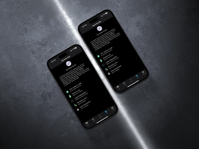 Glacier Security app running on two smartphones